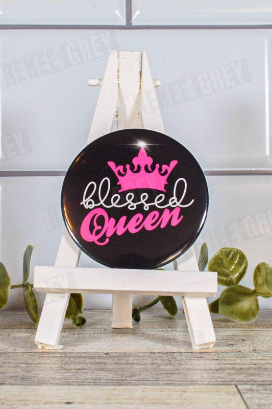 Blessed Queen Pinback Button, pinback buttons, pinback button set, custom button pins, pin back buttons, button badge